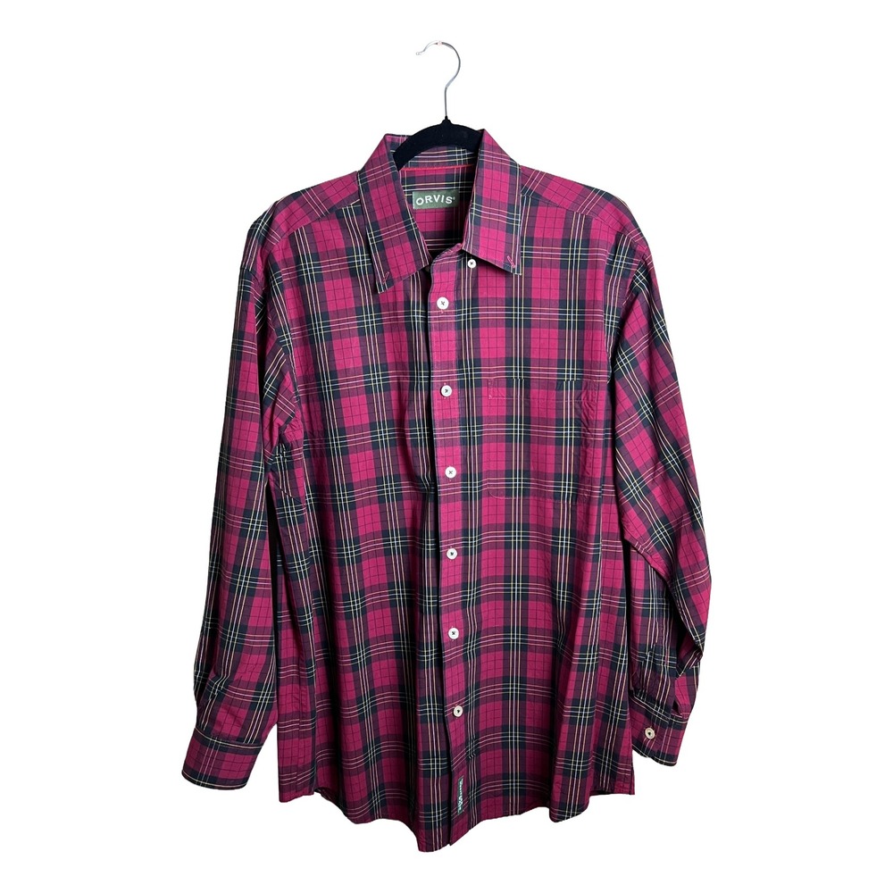 Orvis Heritage Wash Plaid Long Sleeve Button Up Shirt Preppy Outdoor‎ Men's L